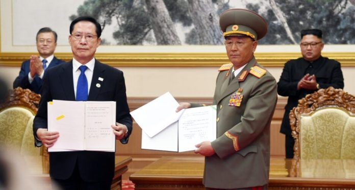 The signing of the inter-Korean military pact in Sept. 2018
