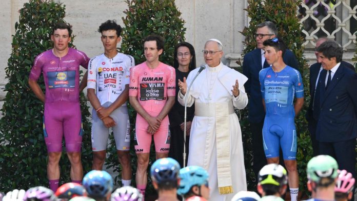 Pope Leo blesses cyclists as Giro d’Italia hits Vatican